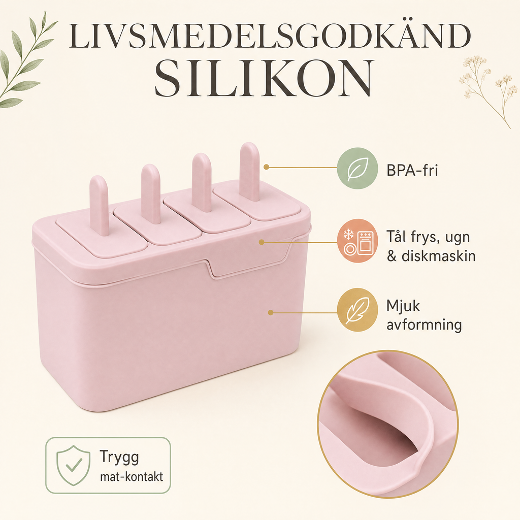 Livsmedelsgodkänd silikon — BPA-fri, tål frys, ugn och diskmaskin