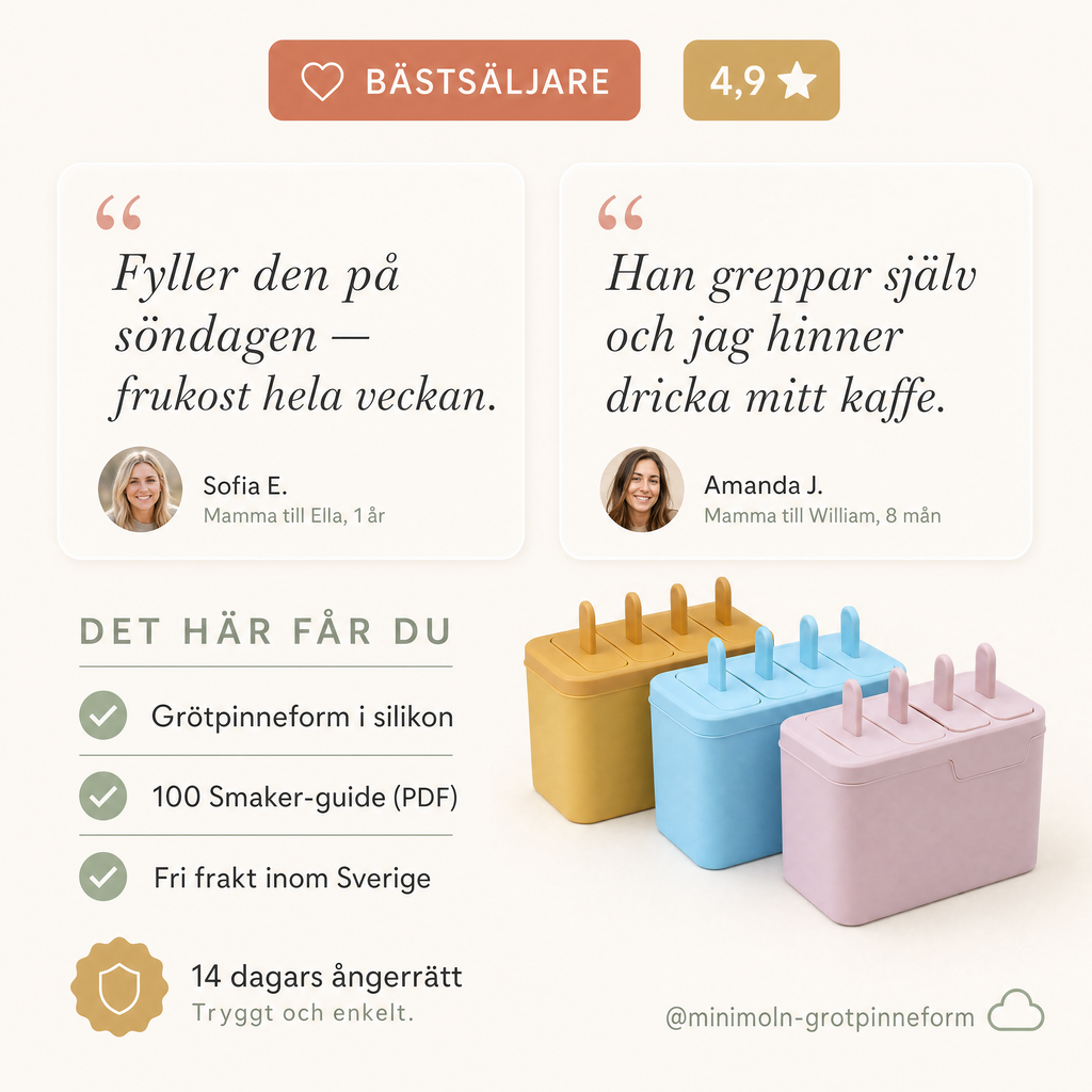 Det här får du — grötpinneform, 100 Smaker-guide och fri frakt